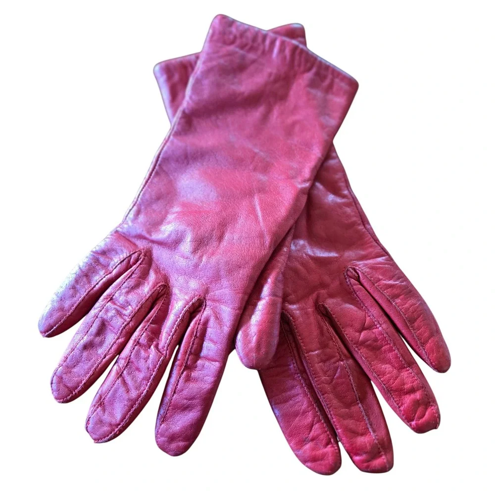Van Raalte Vintage 60s Mid Mod Red Leather Gloves Lined Driving Gloves Women's M